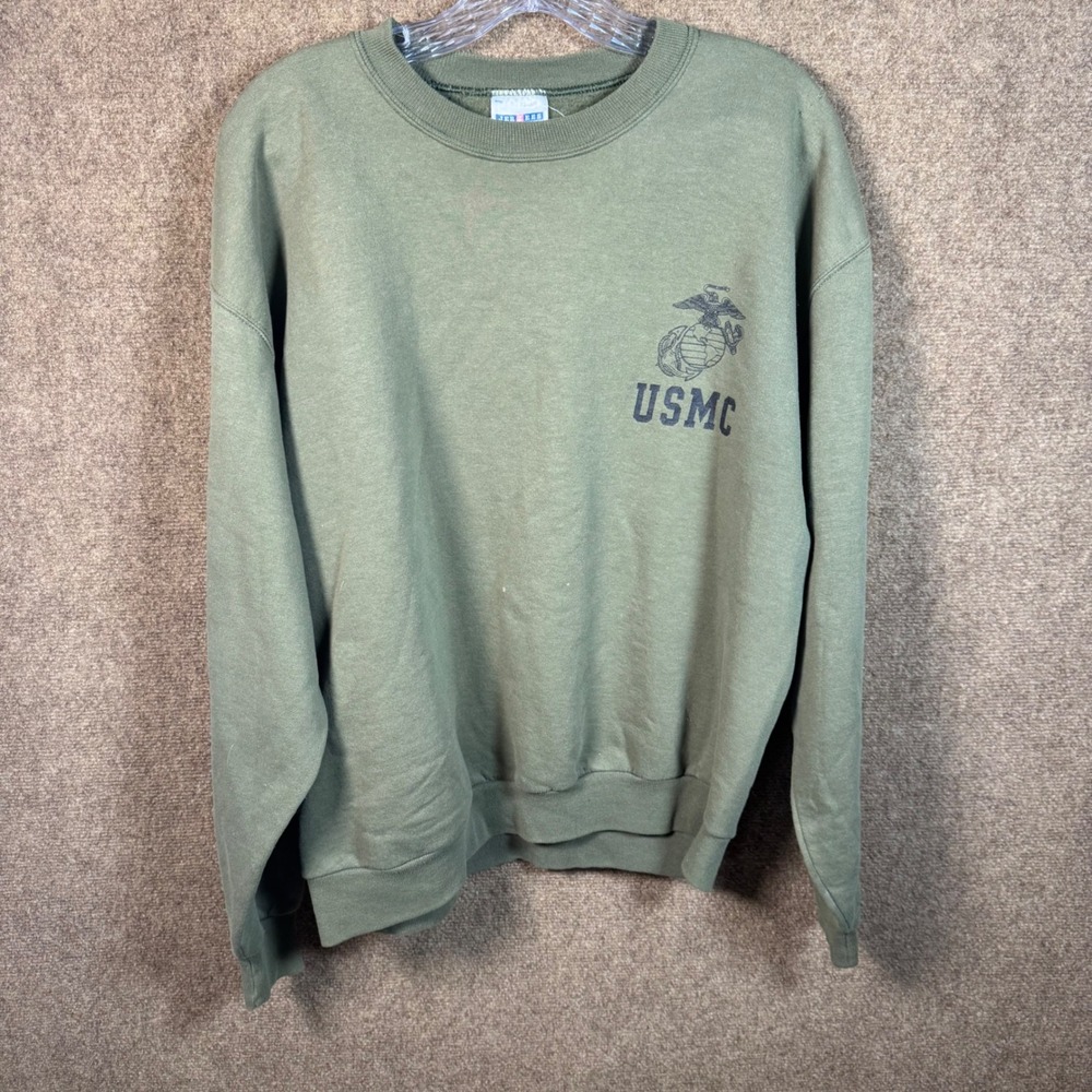 Vintage 90s USMC Green Distressed Crewneck Sweatshirt Size Large Mens Unisex